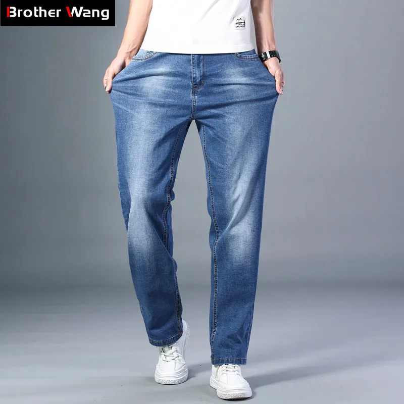 7 Colors Available Men's Thin Straight leg Loose Jeans 2021 Summer New Classic Style Advanced Stretch Loose Pants Male Brand