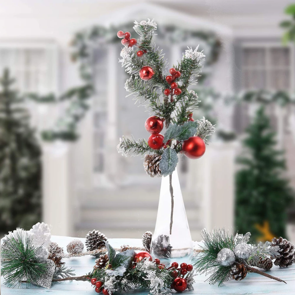 

1 pc Christmas Red Berry Stems Artificial Pine Picks for Home Christmas Tree Decorations Holiday Party Festival Room Ornaments