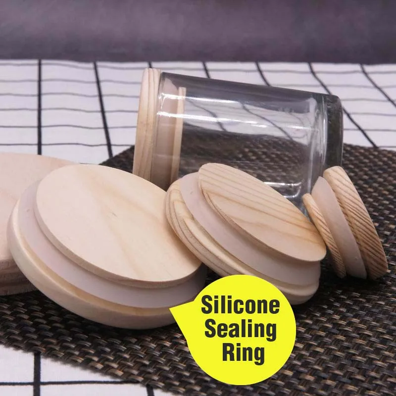 Wooden Sealing Lid 1PC Canister Lid with Silcone Ring Container Cover Glass Natural Wood Material Storage Jar