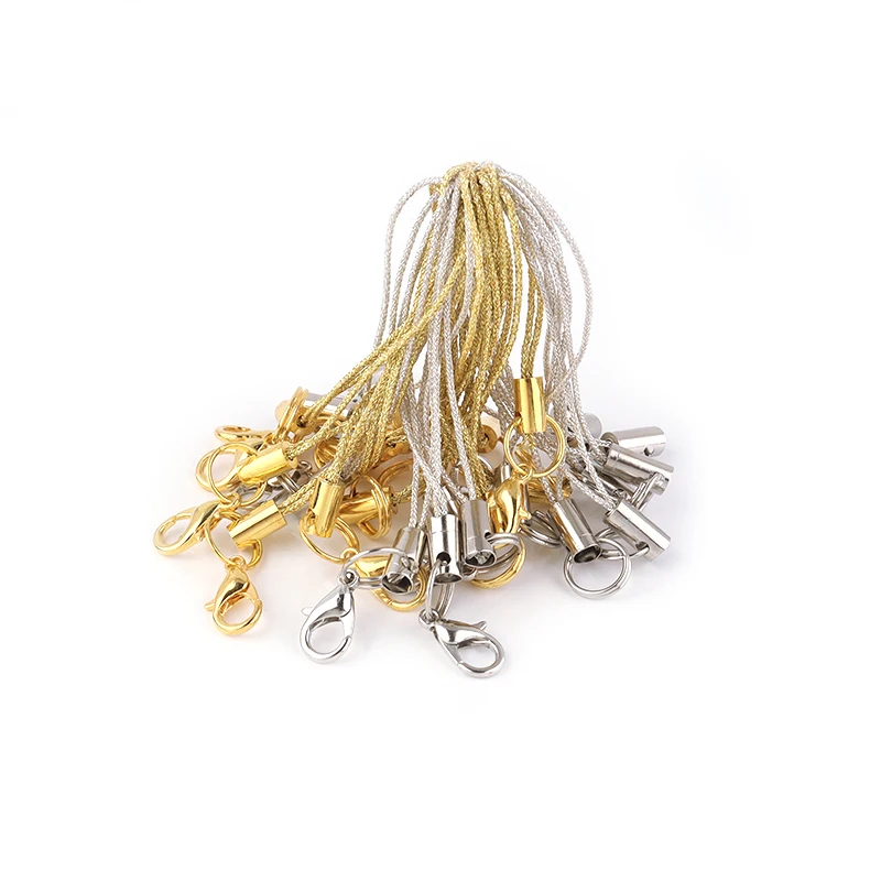 SAUVOO 20/50pcs Gold Double Circle Lobster Clasp Lanyard Strap Cord Cell Phone Mobile Straps Craft Pendant Diy Handmade Material