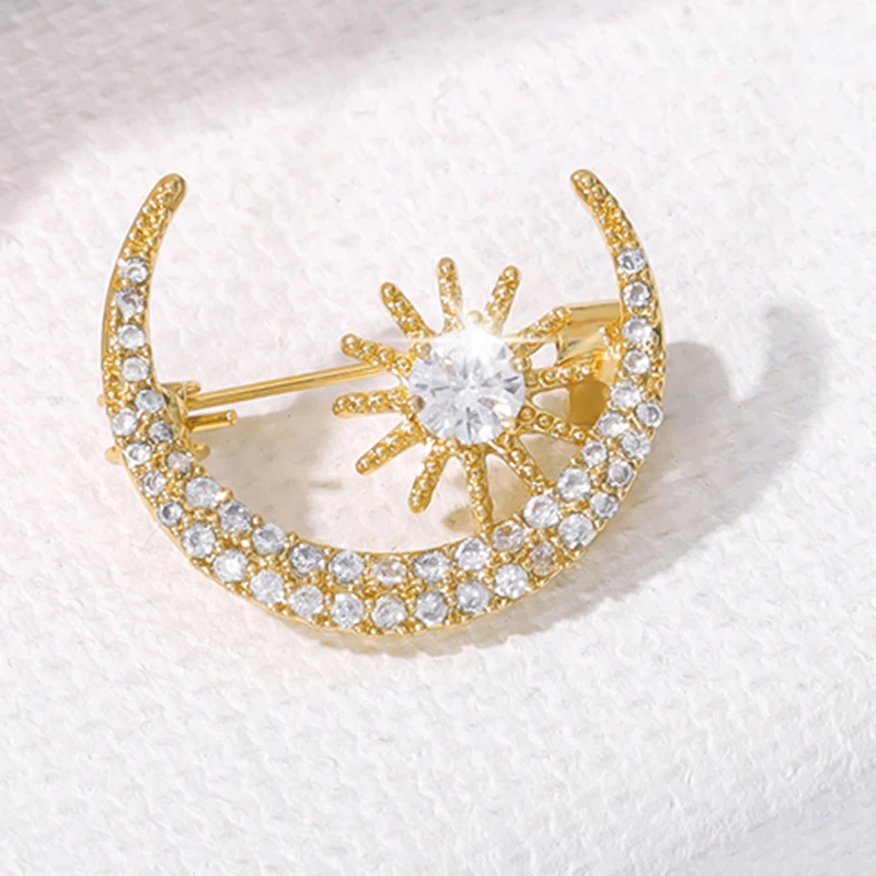 

Moon Brooch Black Antique Silver The First Lunar Month Moon Sun Brooches Pins For Men And Women Full Rhinestone Jewelry Pin