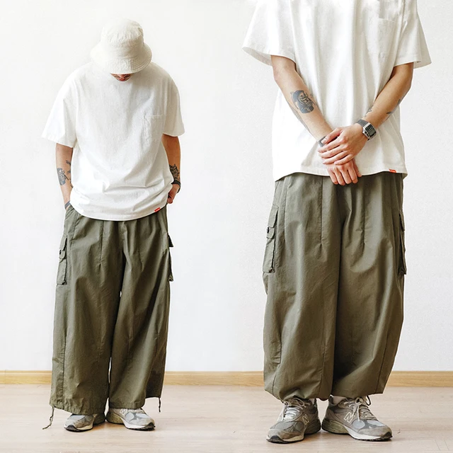 [최신|인기상품]남성와이드카고팬츠 => 멀티 포켓 카고 팬츠 남성용 캐주얼 솔리드 컬러 스트레이트 팬츠 배기 와이드 레그 크롭 팬츠, 남성 발목 길이 팬츠 [ChinaNOW | 추천상품]
