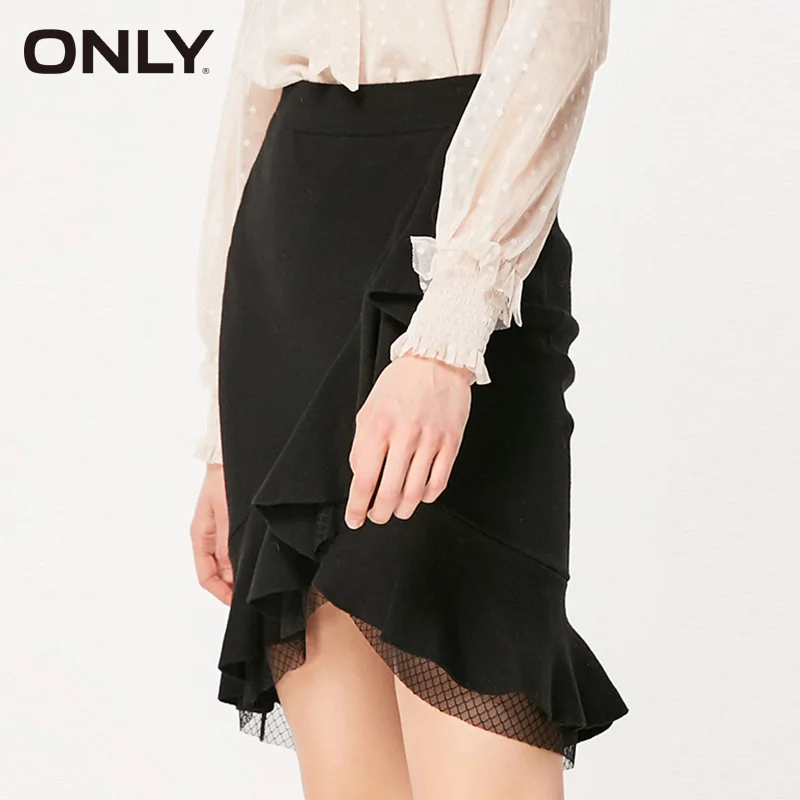 ONLY Spring &amp Summer Black Gauzy Spliced Ruffled Hip-wrap Skirt |11911J503 | Женская одежда