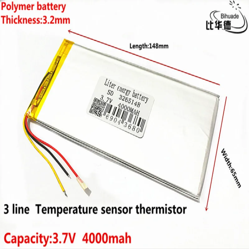 3 линии литр энергии аккумулятора 3,7 V, 4000 mAH, 3265148 полимерный литий-ионный/литий-ионная аккумуляторная батарея для игрушка, портативное зарядное устройство, gps, mp3, mp4