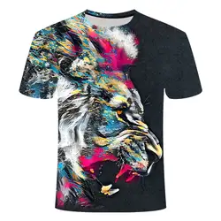 Мужские топы 2019 Летняя мужская футболка с 3D принтом льва модная футболка с принтом животных Мужская Повседневная футболка с коротким