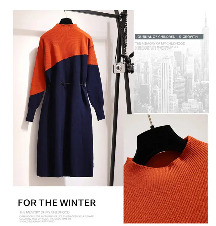 Женский свитер дизайнерское подиумное платье осень весна мода хит цвет размера плюс вязаное платье повседневное водолазка Vestidos f1441