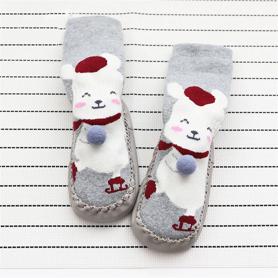 Зимние носки для малышей; носки для маленьких мальчиков и девочек; chaussette; хлопковые носки-тапочки для малышей; нескользящие носки для малышей - Цвет: Gray 2