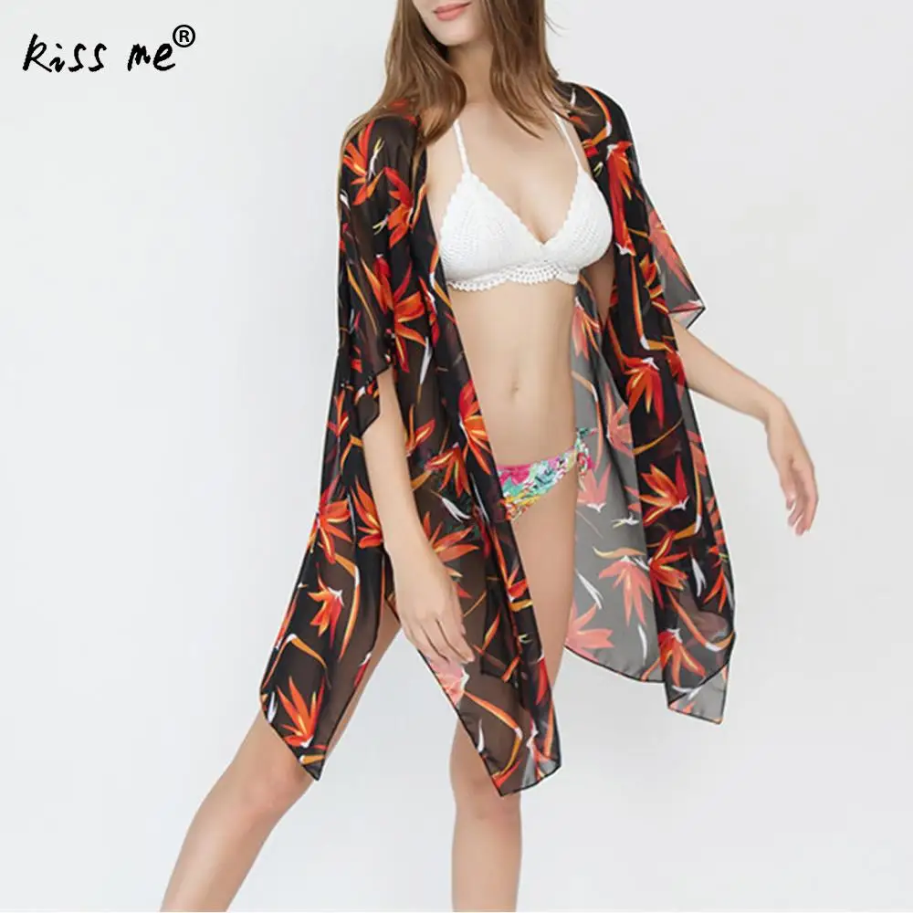 Листьев Loose Bikini Cover Up Для женщин Нерегулярные пляжная туника Обёрточная бумага