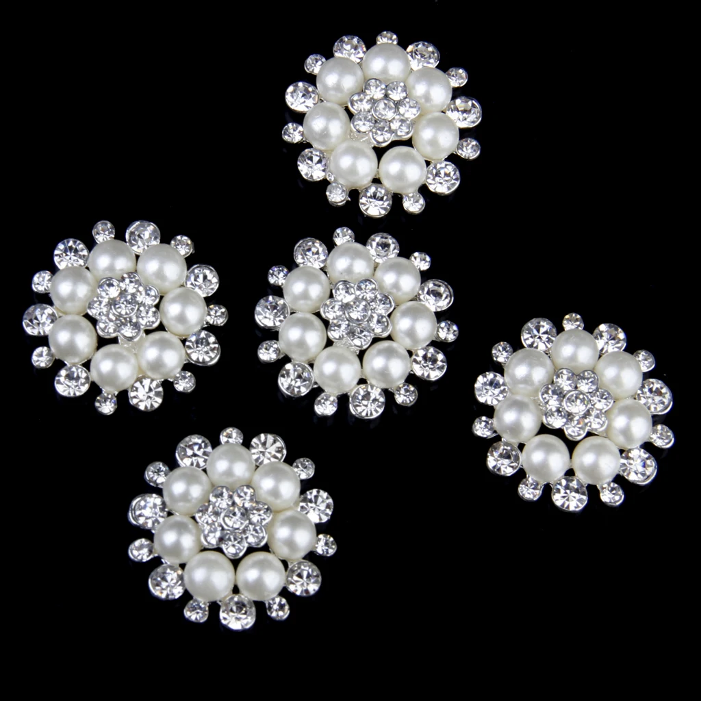 5x Hanging Charm Pearl Rhinestone Buttons Fancy Beads Jewellery Maker For