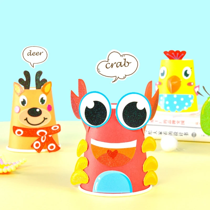 price reduction 12Pcs Children 3D Diy Handmade Paper Cups Sticker Material Kit Whole Set Kids Kindergarten School A