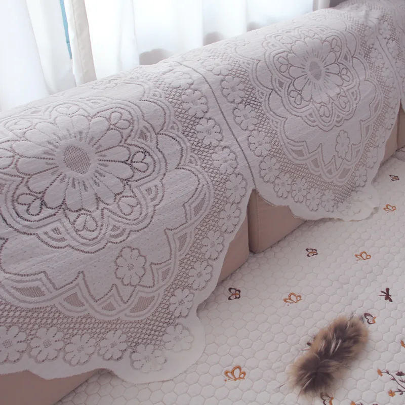 

Thick Lace Sofa Cover Solid Color Plum Hollow out Backrest Towel Armrest Towel White Teapoy Table Towel Cover Four Seasons