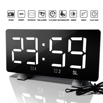 

Alarm Clock LED Digital Clock Multifunction Mirror Snooze Display Time Night LCD Table Light Office USB Cable Digital Clock
