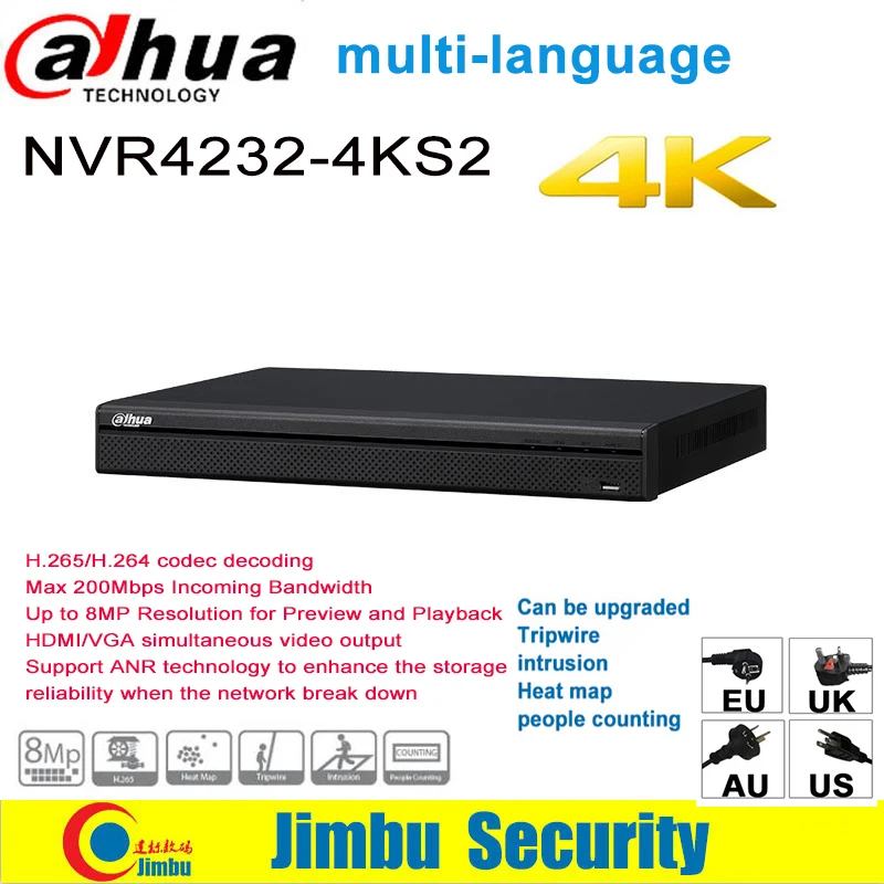 Dahua NVR 4k 32CH NVR4232 4KS2 H.265/H.264 до 8 Мп Разрешение макс. 200 Мбит/с Поддержка технологии ANR DVR