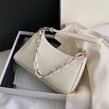 

Crocodile Pattern Solid Color PU Leather Small Armpit Bags For Women 2020 Summer Chain Shoulder Handbags Travel Hand Bag