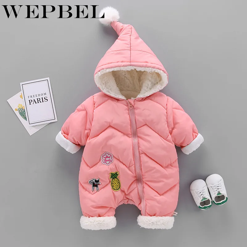 WEPBEL/толстые теплые детские комбинезоны, зимняя одежда комбинезон для новорожденных, комбинезон для младенцев мальчиков девочек, комбинезон с капюшоном, детская верхняя одежда для детей от 0 до 24 месяцев