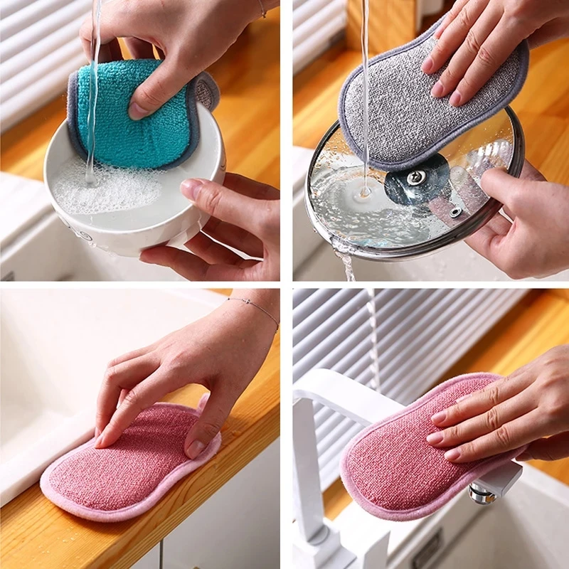 4pcs Blue S-shaped Sponge Scrubbers Double-sided Cleaning Sponges