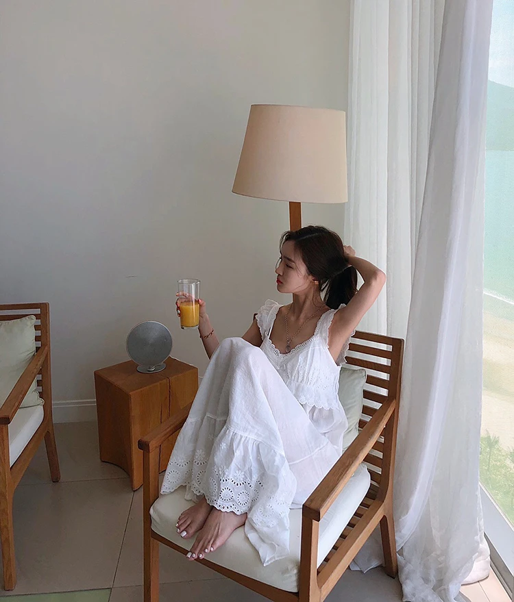 Summer Womens Princess Dress White Sleeveless Sleepshirts Vintage Lady Girls Nightgowns Nightdress Royal Style Pajamas Sleepwear women nightgowns,women nightdresses,women pajamas,sleeping dress