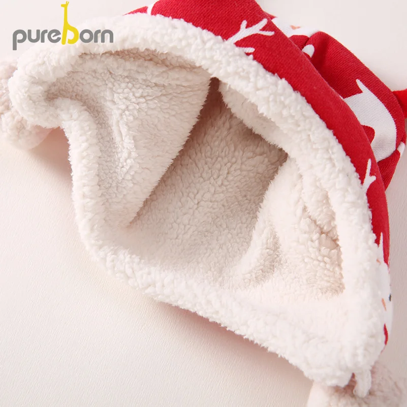 Pureborn/шапка для новорожденных; Рождественская шапка с изображением лося и снежинки для маленьких мальчиков и девочек; зимняя шапка с флисовой подкладкой; Детские аксессуары