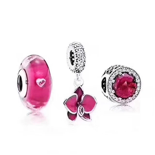 

100% 925 Sterling Silver Dahlia Charm Red Radiant Heart Valentine's Day Glass Bead Set Gift Free Shipping