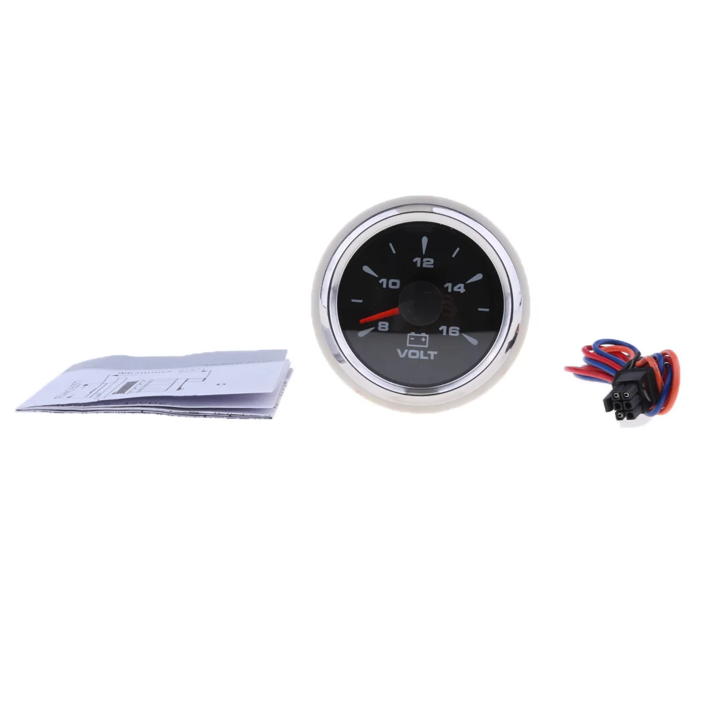 8-16V Voltage Gauge Volt Meter For Boat Marine 52mm Black & Chrome
