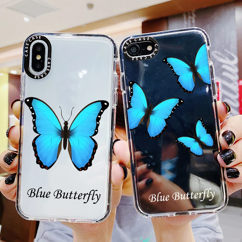 Ins Pop Blue Butterfly чехол для iPhone 11 XR X Xs Max 8 7 6 Plus 6S 5S SE Pro мягкий TPU телефона CinkeyPro |