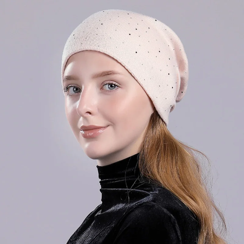 Модная женская зимняя вязаная шапка из шерсти шапки женские Skullies slouchi