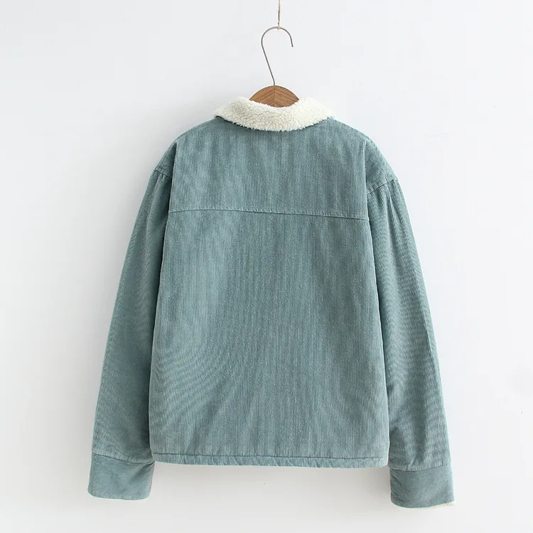 Autumn And Winter New Style Japanese-style Corduroy Fold-down Collar Loose-Fit Berber Fleece Thick Clothing Women's C7346