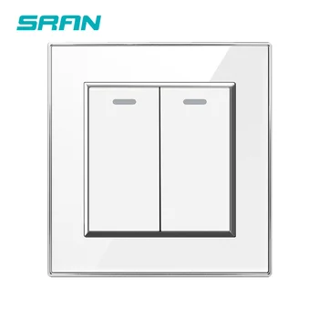 

SRAN EU/UK light switch 2 gang 1/2/3 way multiple wall switch 86*86 250V 16A acrylic white/black/gold plating silver edge