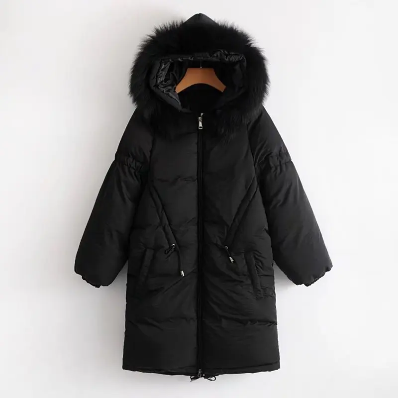 

2017 Winter New Arrival Fashion Genuine Fur Collar Long Thick Warm Long Sleeve Hooded Cotton-padded Clothes