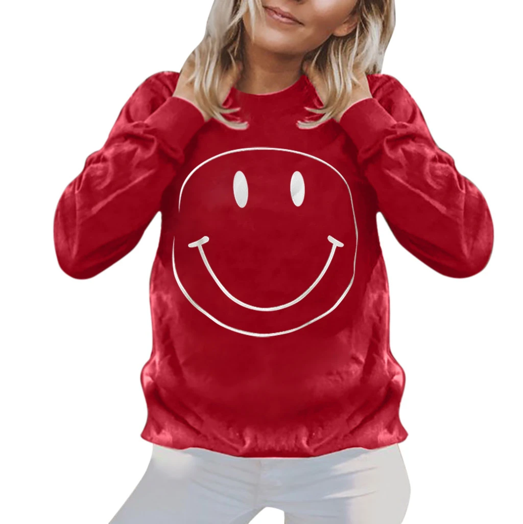 

FREE OSTRICH Women's Blouse Winner Long-Sleeved Round Neck Smile Print Sweater Blouse Hoodie Autumn Girls Ladies 729