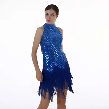 

Sexy Halter Neck Sleeveless Irregular Short Prom Dress Sparkling Blue Sequined Tassels Woman Cocktail Dress Vestidos De Festa