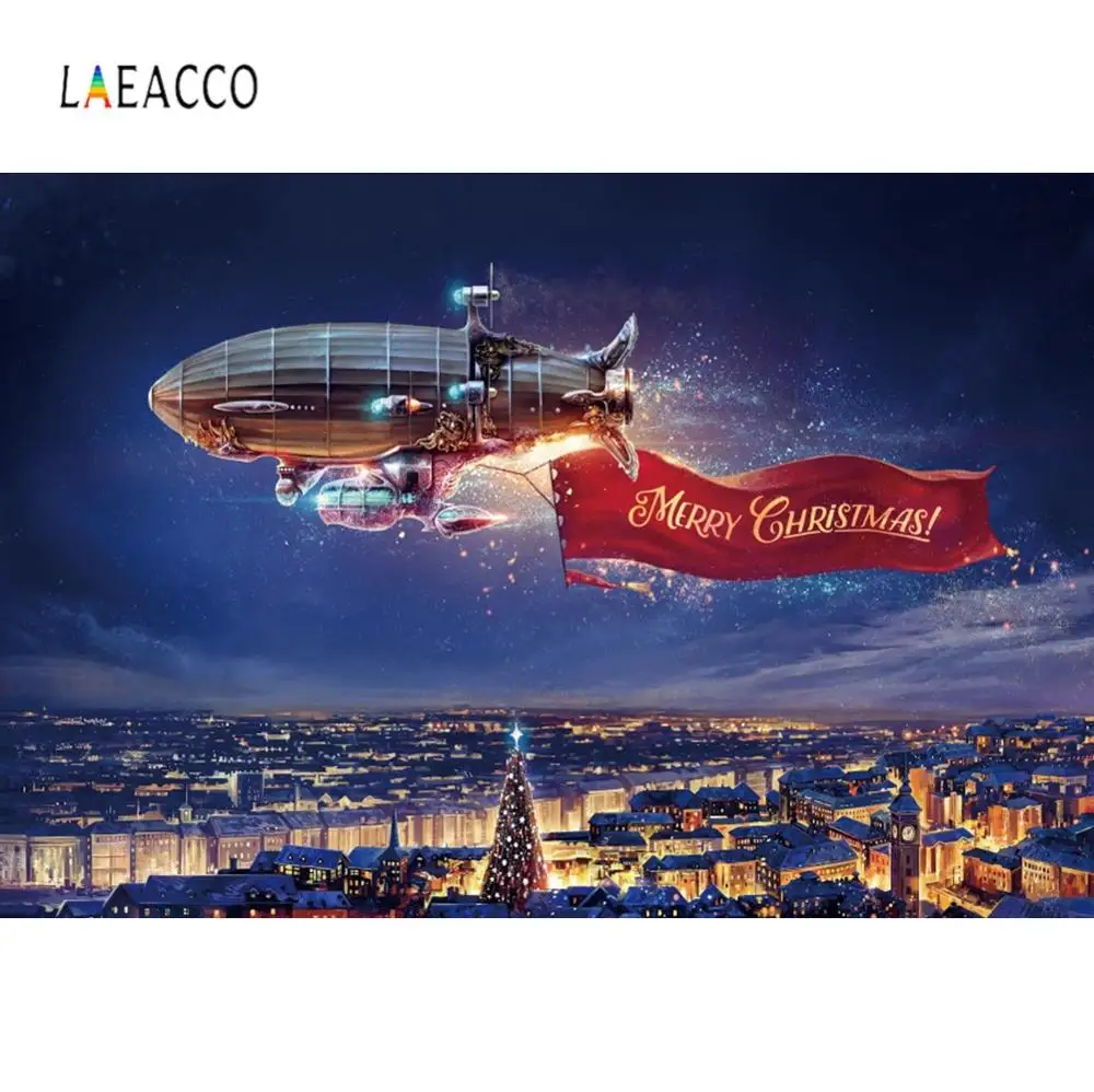 Laeacco голубое небо самолет современный город Счастливого Рождества фотографии фоны индивидуальные фотографические фоны для фотостудии