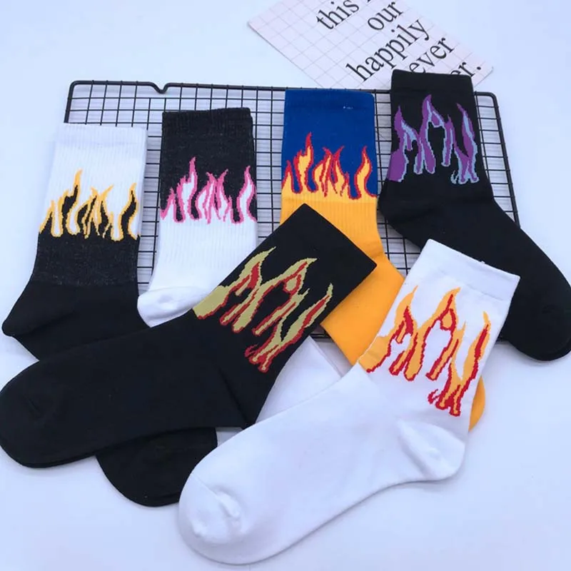 Унисекс пламени цвет черный белый желтый Большие размеры 34–43 огонь Sokken