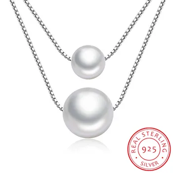 

925 Sterling Silver Necklace Double Layer Chain White/Black Pearl Choker Necklaces & Pendants For Women kolye