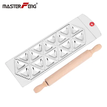 

Ravioli Molding Tray Plate Set With a Wooden Rolling Pin Aluminum Alloy Pasta Cutter Ravioli Maker Dumpling Making Mold Plate