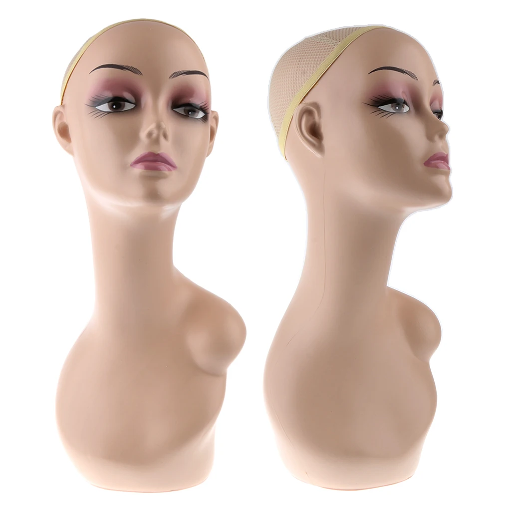 ABS Female Wig Mannequin Head Hairpiece Jewelry Hat Display Bust Stand 2pcs