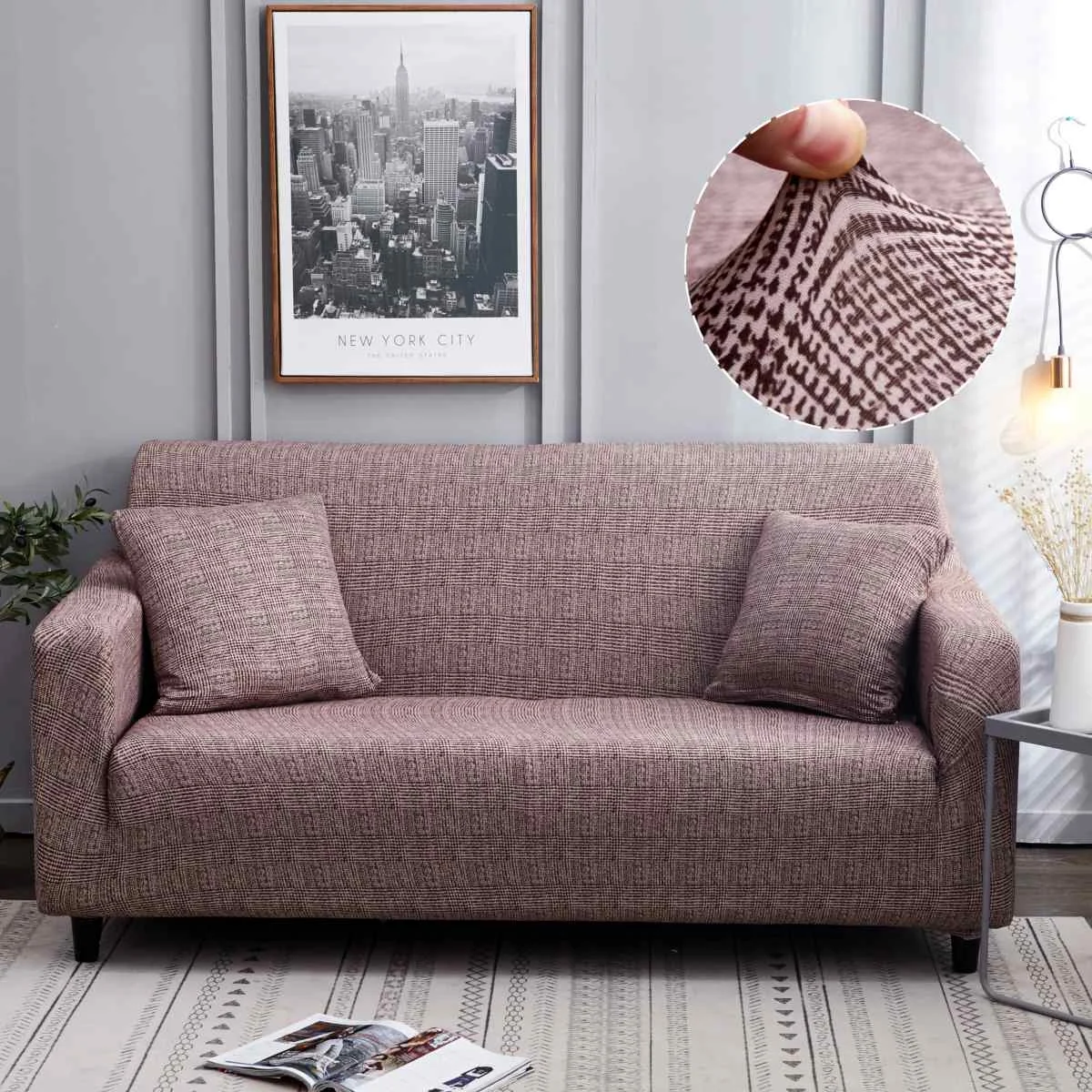Coffee HoundstoothStretching диван крышка подходит для гостиной шезлонг диван крышка раздела диван угловой 1/2/3/4 местный диван-кровать - Цвет: Coffee