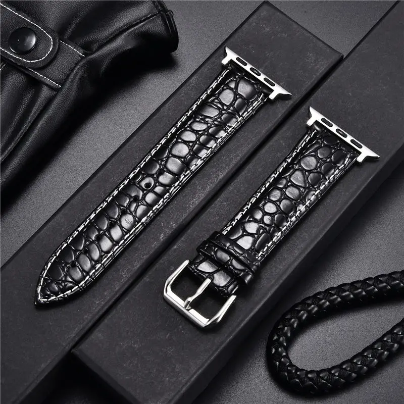 Simulation Crocodile Pattern Leather Watch Strap For Watch 8 7 6 5