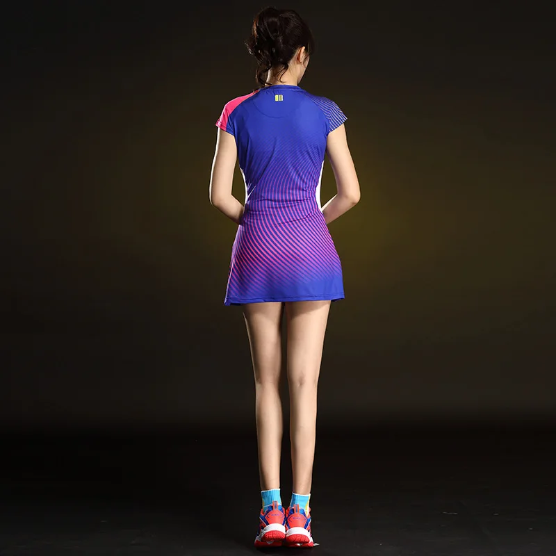 Women's Badminton Dress Short Sleeve Quick Dry Tennis Clothes Sports Women Dress Badminton Workout Clothing with Safety Shorts