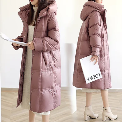 Большие размеры 4XL классические зимние куртки для женщин длинное пуховое пальто с хлопковой подкладкой модная новая теплая черная парка с капюшоном пальто f2393 - Цвет: pink