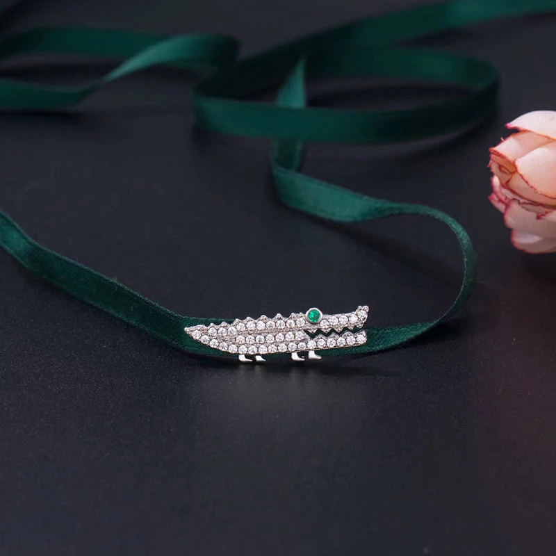 Модные Оригинальные Высокое качество Зеленый Кристалл симметричные крокодиловые серьги с милыми животными женское колье ожерелье ювелирные изделия спортивный
