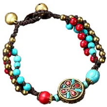 Винтажный Браслет «Непал» плетеный браслет ручной работы с природными камнями простой этнический браслет