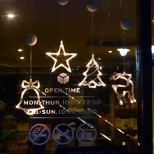 Светодиодная Рождественская гирлянда в форме колокольчиков звезда Снеговик окно присоска свет декоративная батарея питание праздник Рождество Окно Свет для домашнего декора