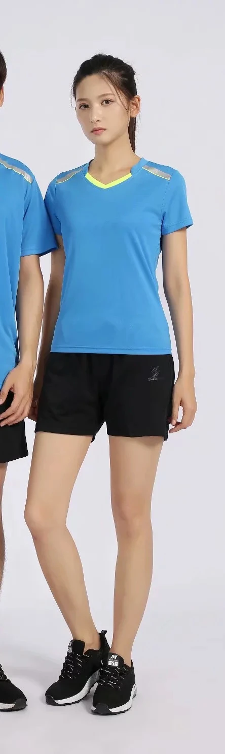 Быстросохнущие рубашки для бадминтона и шорты для мужчин и женщин поглощение пота простой короткий рукав Теннисный спортивный костюм набор L998SHC - Цвет: Women Blue
