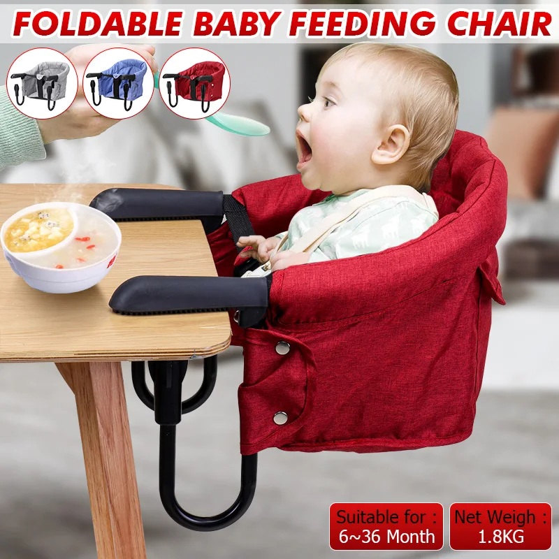 Trona portátil para bebé, silla de alimentación plegable, elevador de asiento, cinturón de seguridad, arnés para silla de comedor, cojín para el almuerzo