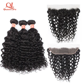 

Queenlife 3 Bundle deals with 13x4 lace frontal Water Wave Bundles With Frontal Brazilian Hair weave Bundles Remy human hair