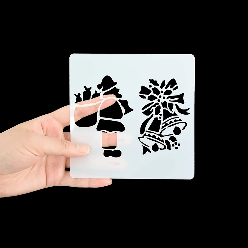 7pcs 13*13cm Christmas Stencils DIY Cake Decorating Moulds Baking Embellishments Stencil Template Mold for Home Kitchen Supplies