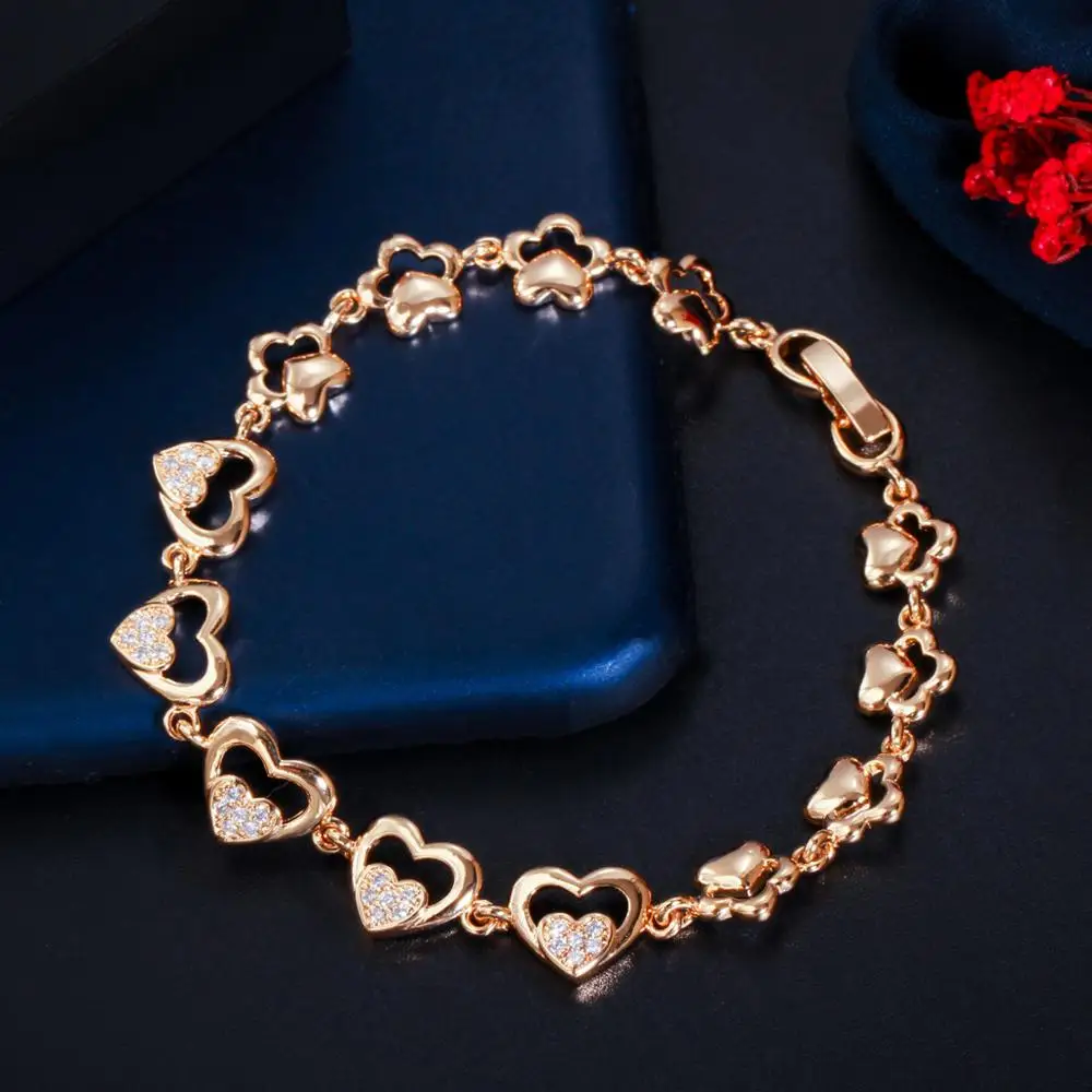 Elegant Heart Design Bracelets, Gold Color Love Bracelets, Cute