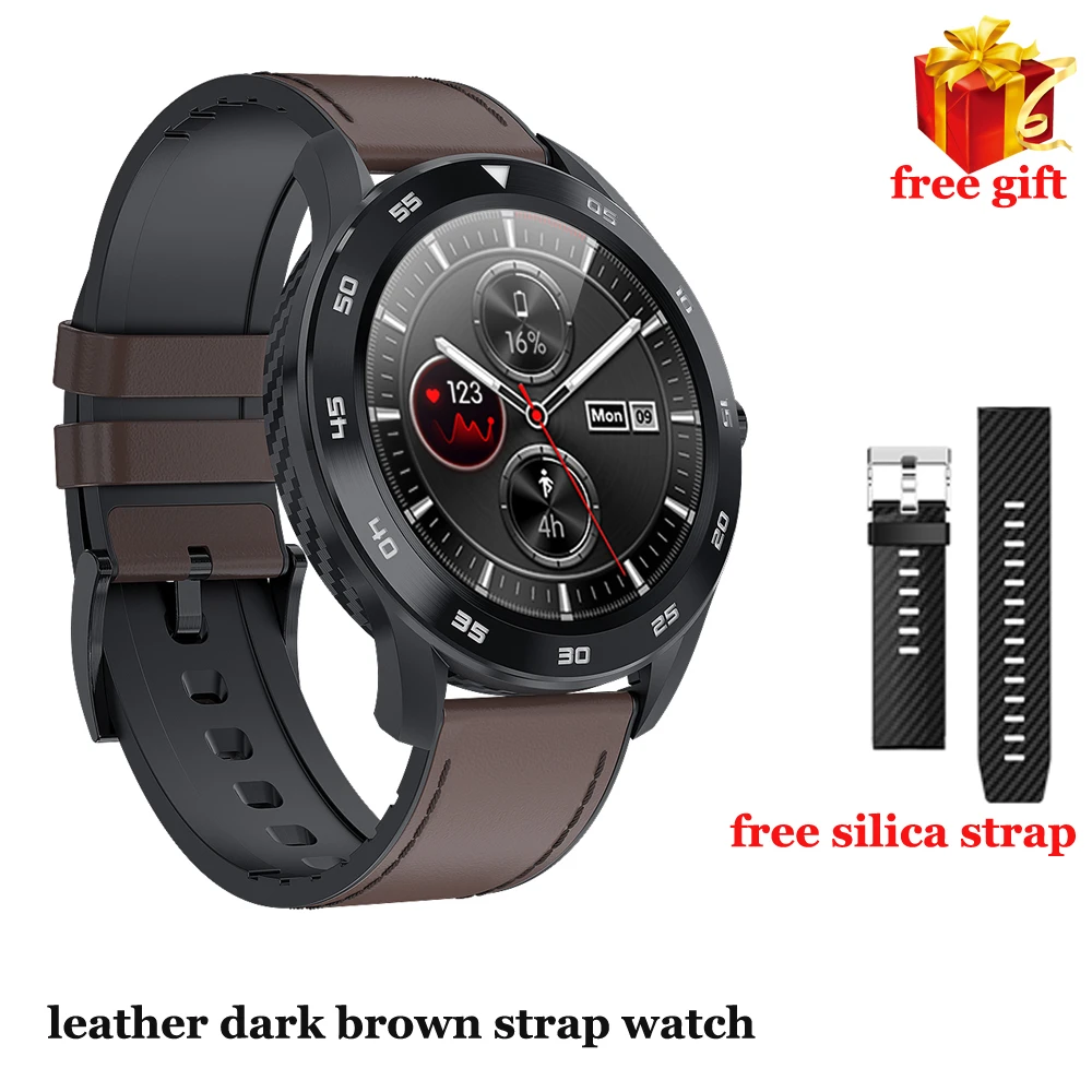 DT98 мужские умные часы IP68 Smartwatch ECG фитнес-трекер для измерения сердечного ритма полный сенсорный бизнес умные часы Bluetooth Вызов наручные часы - Цвет: leather dark brown