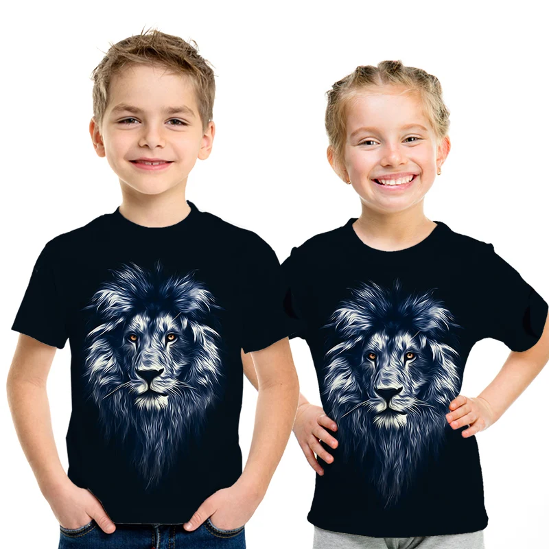 picture color Уличная одежда с 3D принтом детская футболка с изображением короля льва Летняя Повседневная рубашка с короткими рукавами и изображением Льва для мальчиков и девочек - Цвет: picture color